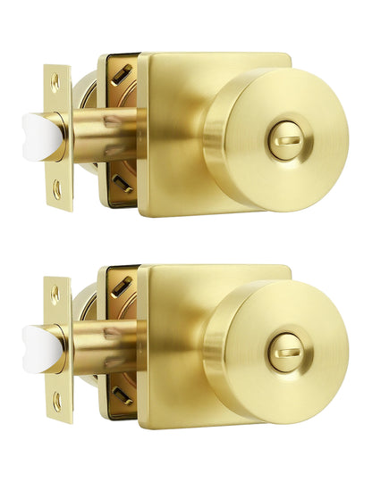 Tinewa Interior Privacy Door Knob with Lock, Keyless Door Handle for Bathroom and Bedroom, Zinc Alloy Heavy Duty Door Knobs on Square Rose (1-10 pack)