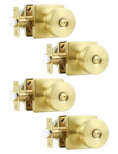 Tinewa Interior Privacy Door Knob with Lock, Keyless Door Handle for Bathroom and Bedroom, Zinc Alloy Heavy Duty Door Knobs on Square Rose (1-10 pack)