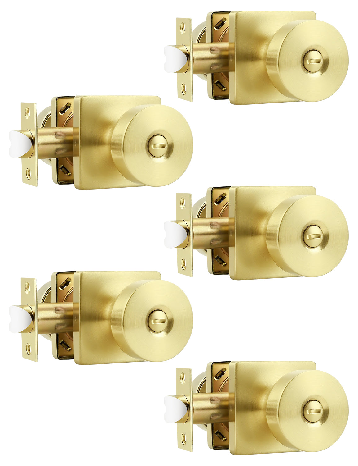 Tinewa Interior Privacy Door Knob with Lock, Keyless Door Handle for Bathroom and Bedroom, Zinc Alloy Heavy Duty Door Knobs on Square Rose (1-10 pack)