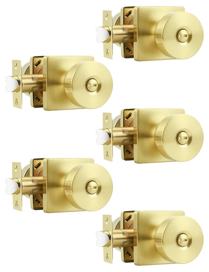 Tinewa Interior Privacy Door Knob with Lock, Keyless Door Handle for Bathroom and Bedroom, Zinc Alloy Heavy Duty Door Knobs on Square Rose (1-10 pack)