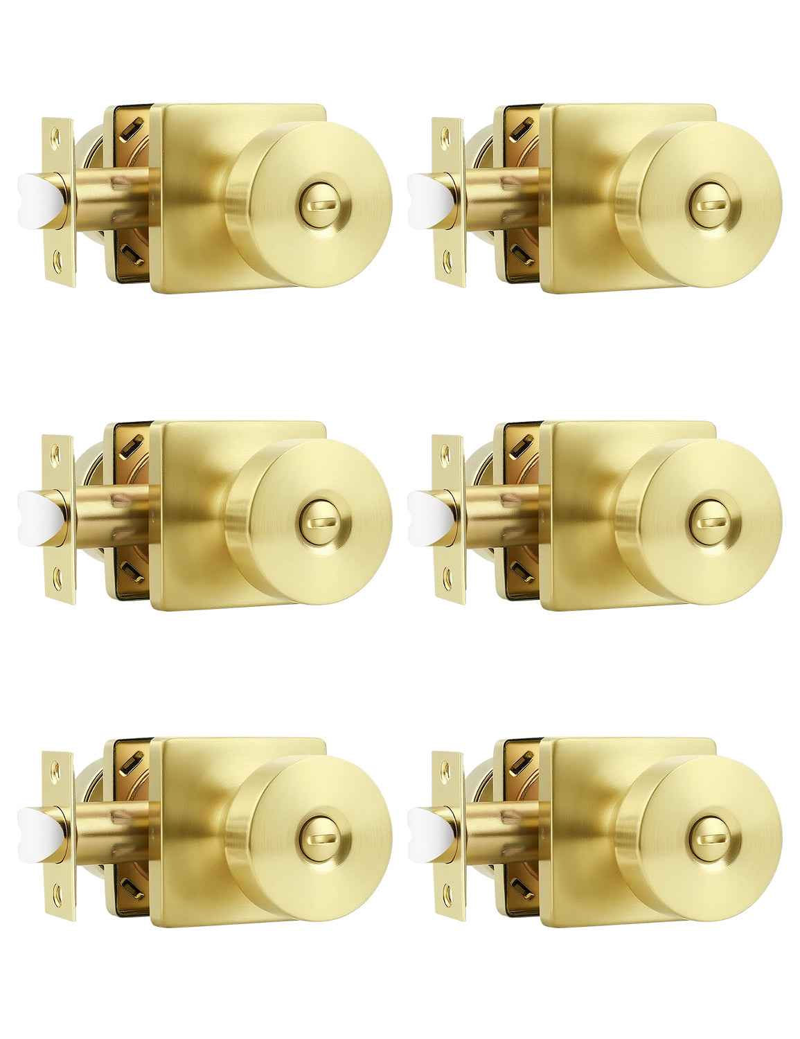 Tinewa Interior Privacy Door Knob with Lock, Keyless Door Handle for Bathroom and Bedroom, Zinc Alloy Heavy Duty Door Knobs on Square Rose (1-10 pack)