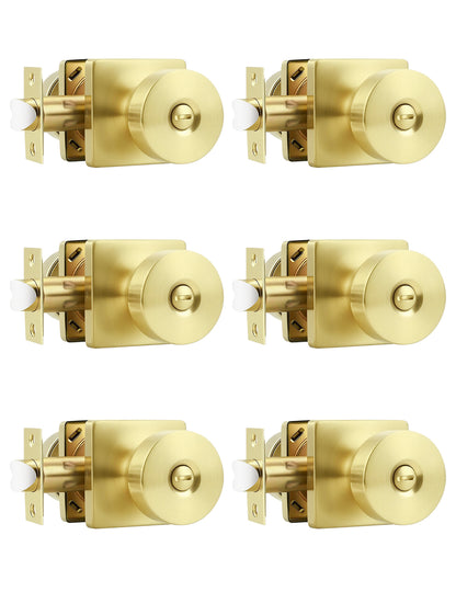 Tinewa Interior Privacy Door Knob with Lock, Keyless Door Handle for Bathroom and Bedroom, Zinc Alloy Heavy Duty Door Knobs on Square Rose (1-10 pack)