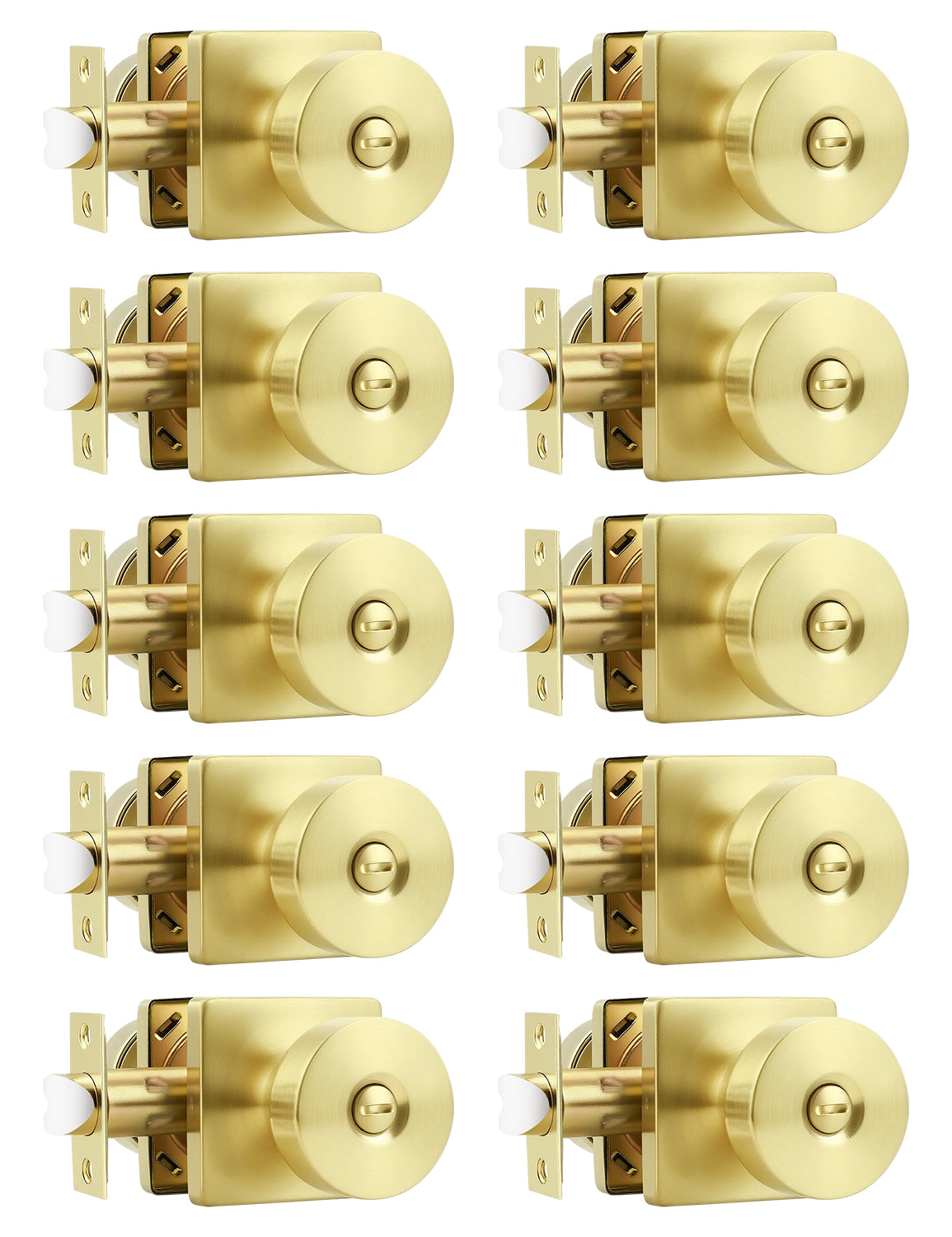 Tinewa Interior Privacy Door Knob with Lock, Keyless Door Handle for Bathroom and Bedroom, Zinc Alloy Heavy Duty Door Knobs on Square Rose (1-10 pack)