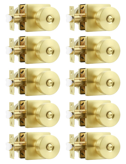 Tinewa Interior Privacy Door Knob with Lock, Keyless Door Handle for Bathroom and Bedroom, Zinc Alloy Heavy Duty Door Knobs on Square Rose (1-10 pack)