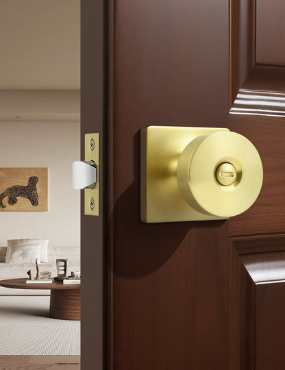 Tinewa Interior Privacy Door Knob with Lock, Keyless Door Handle for Bathroom and Bedroom, Zinc Alloy Heavy Duty Door Knobs on Square Rose (1-10 pack)