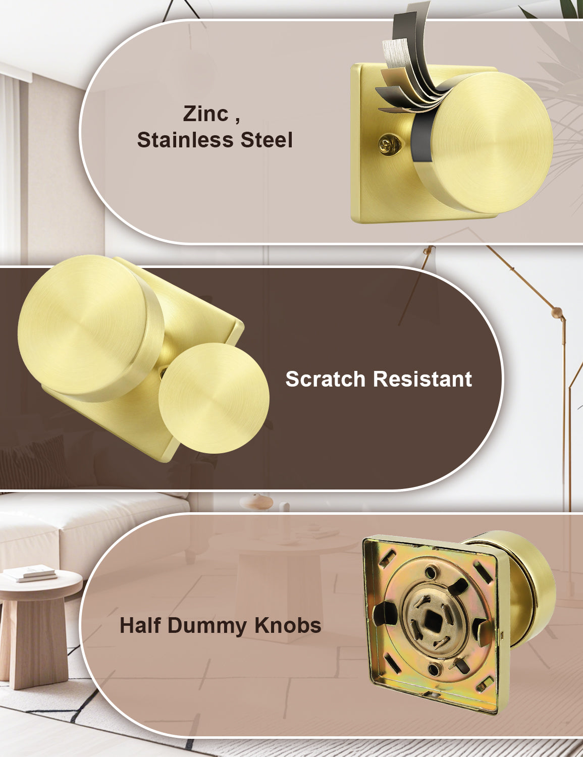 Tinewa Non-Turning Interior Push/Pull Door Knob, Interior Single Side Door Handle, Inactive Half Dummy Door Knob for Closet and Pantry, Square Rose   (1-10 pack)