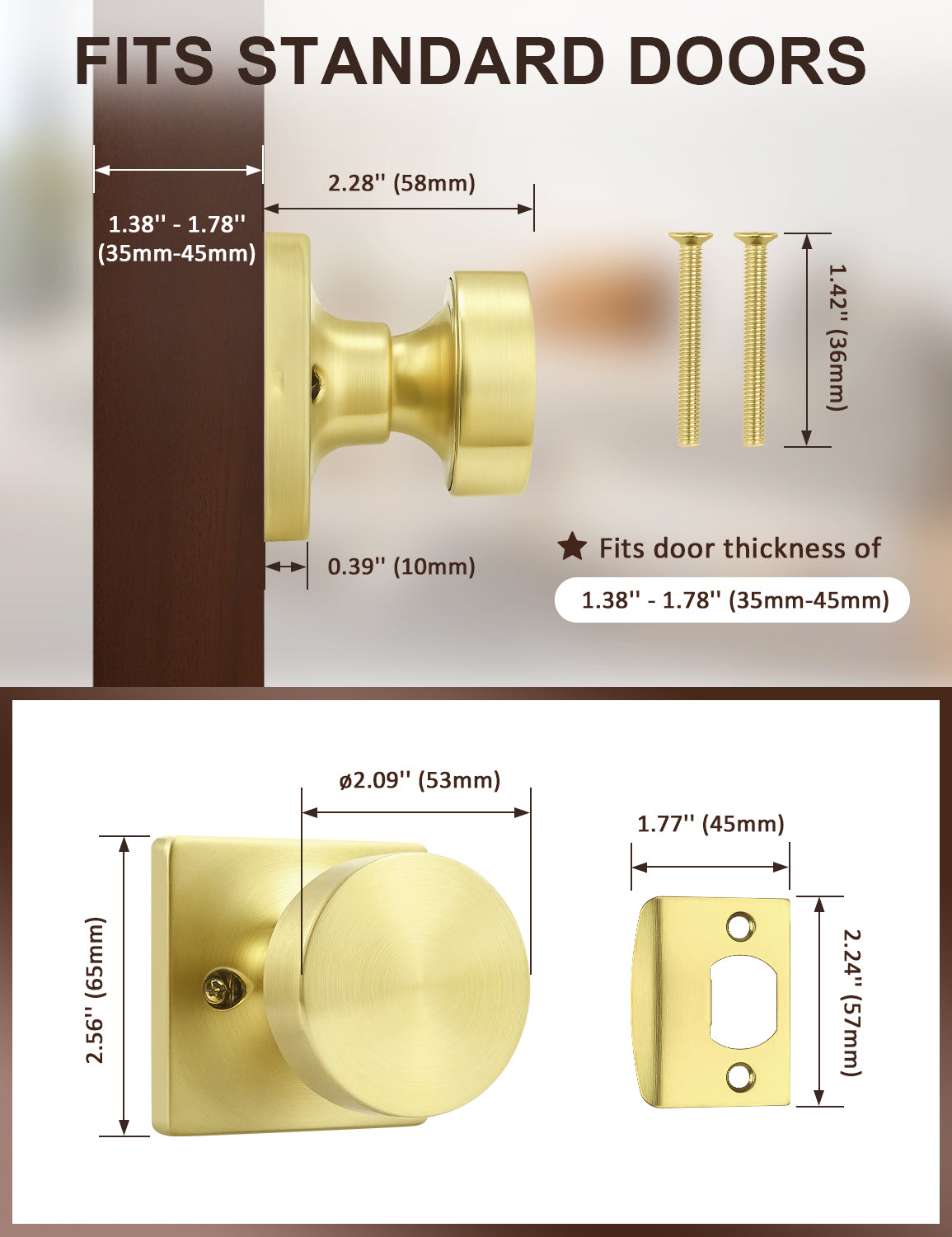 Tinewa Non-Turning Interior Push/Pull Door Knob, Interior Single Side Door Handle, Inactive Half Dummy Door Knob for Closet and Pantry, Square Rose   (1-10 pack)