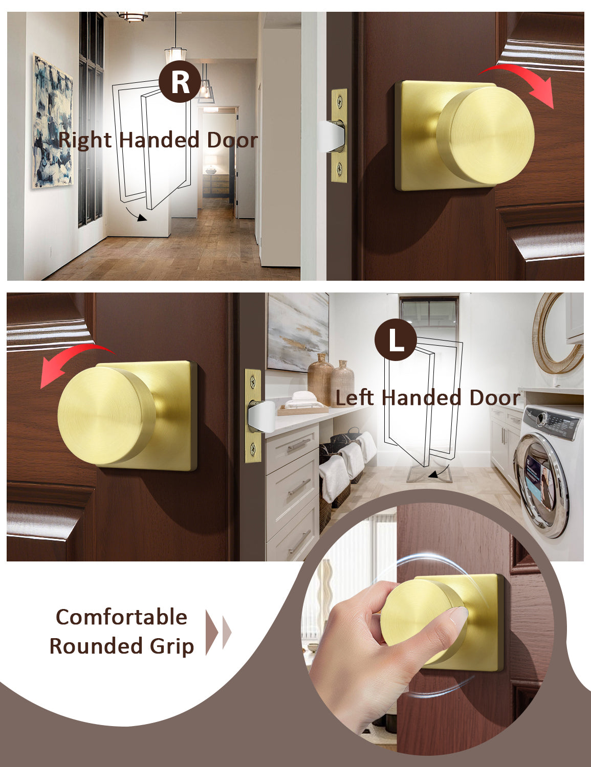 Tinewa Interior Passage Door Knob, Handle for Closet and Hallway Doors, Heavy Duty Square Non-Locking Door Knob, Keyless Door Knobs on Square Rose  (1-10 pack)