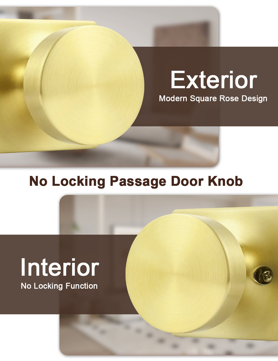 Tinewa Interior Passage Door Knob, Handle for Closet and Hallway Doors, Heavy Duty Square Non-Locking Door Knob, Keyless Door Knobs on Square Rose  (1-10 pack)