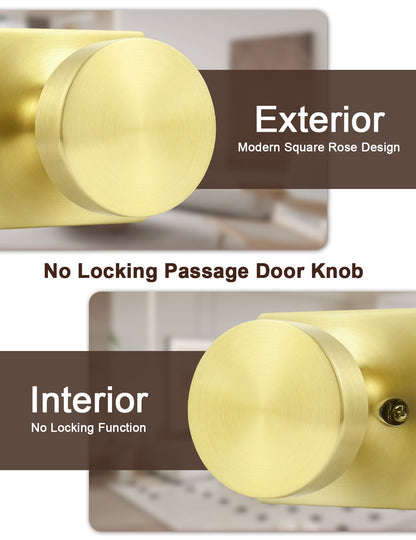 Tinewa Interior Passage Door Knob, Handle for Closet and Hallway Doors, Heavy Duty Square Non-Locking Door Knob, Keyless Door Knobs on Square Rose  (1-10 pack)