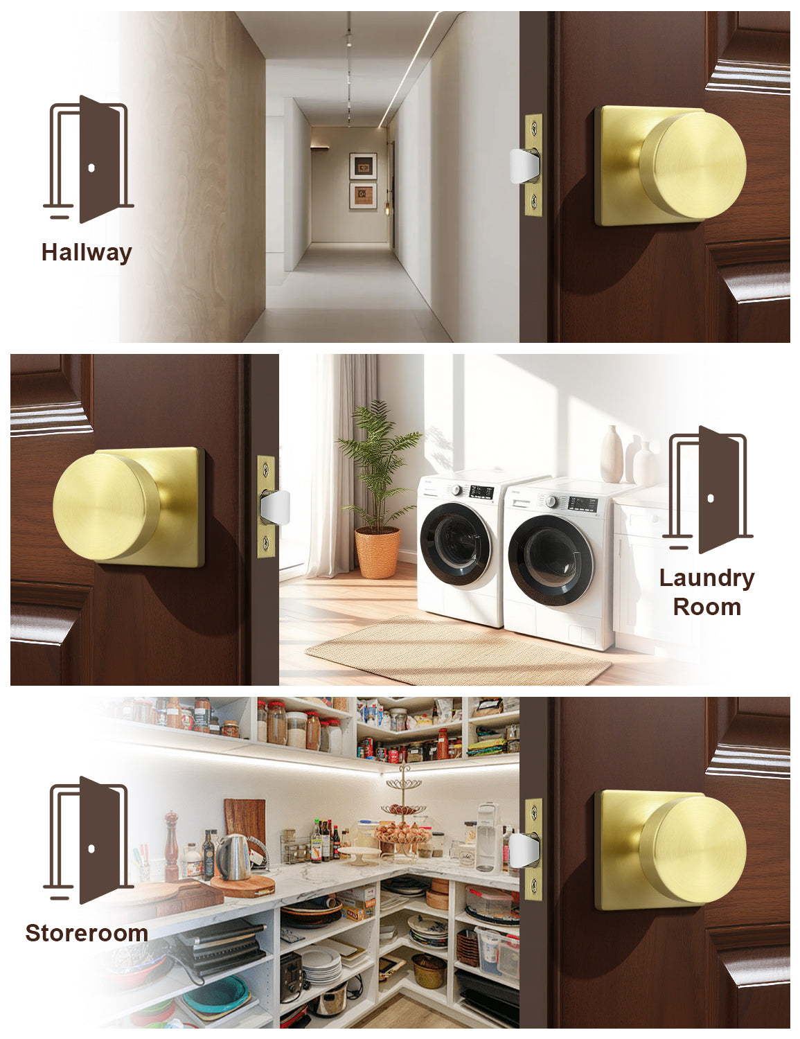 Tinewa Interior Passage Door Knob, Handle for Closet and Hallway Doors, Heavy Duty Square Non-Locking Door Knob, Keyless Door Knobs on Square Rose  (1-10 pack)