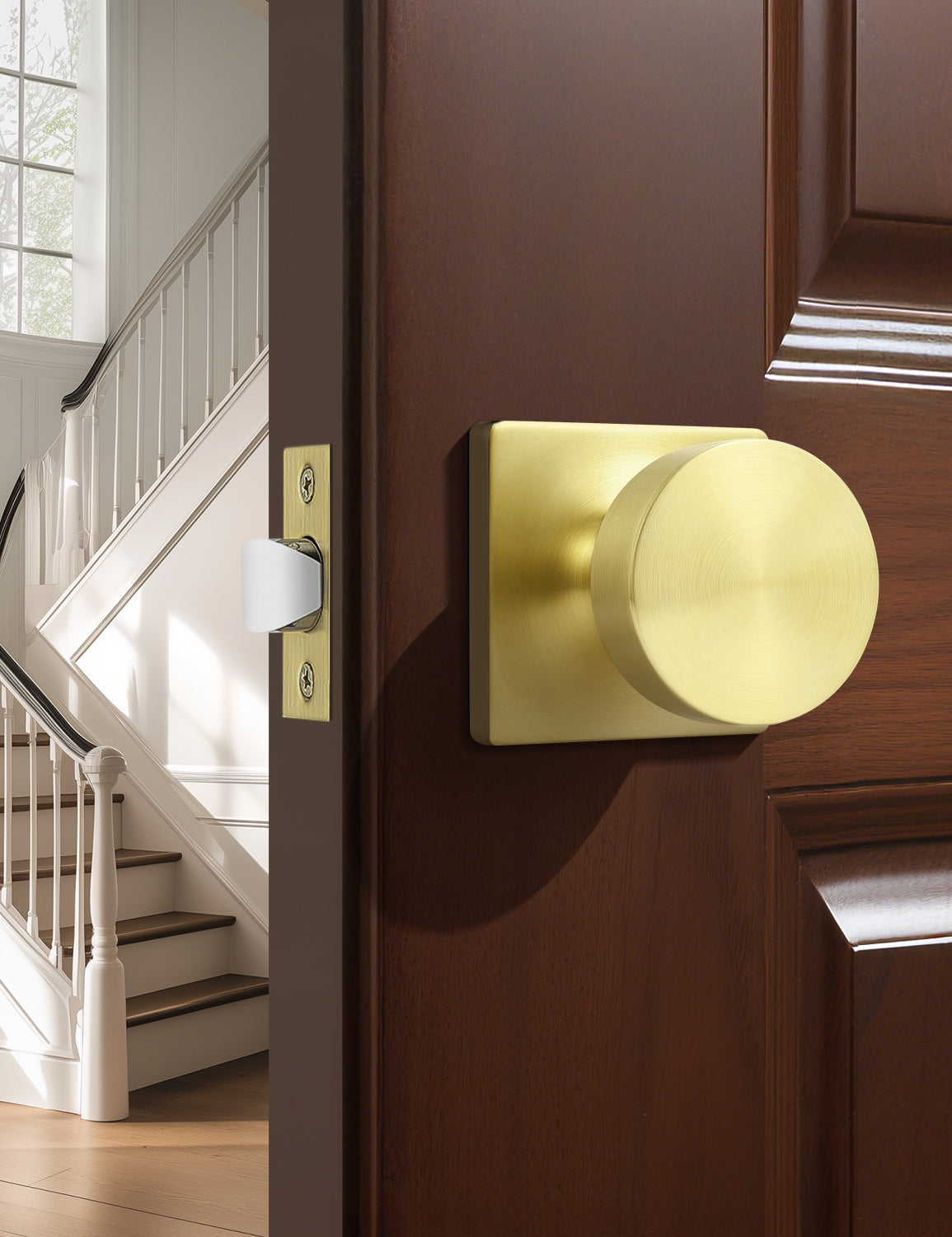Tinewa Interior Passage Door Knob, Handle for Closet and Hallway Doors, Heavy Duty Square Non-Locking Door Knob, Keyless Door Knobs on Square Rose  (1-10 pack)
