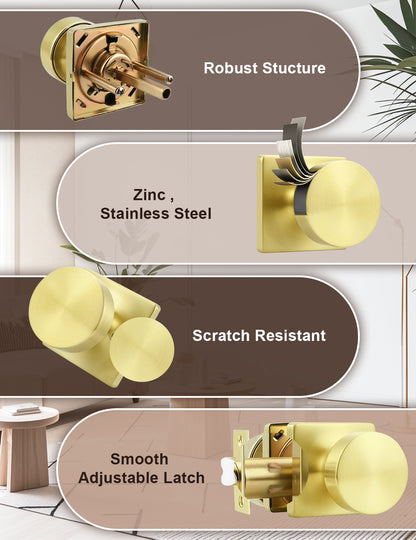 Tinewa Interior Passage Door Knob, Handle for Closet and Hallway Doors, Heavy Duty Square Non-Locking Door Knob, Keyless Door Knobs on Square Rose  (1-10 pack)