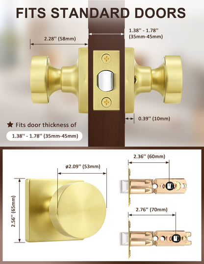 Tinewa Interior Passage Door Knob, Handle for Closet and Hallway Doors, Heavy Duty Square Non-Locking Door Knob, Keyless Door Knobs on Square Rose  (1-10 pack)