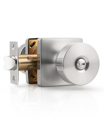 Tinewa Interior Privacy Door Knob with Lock, Keyless Door Handle for Bathroom and Bedroom, Zinc Alloy Heavy Duty Door Knobs on Square Rose (1-10 pack)