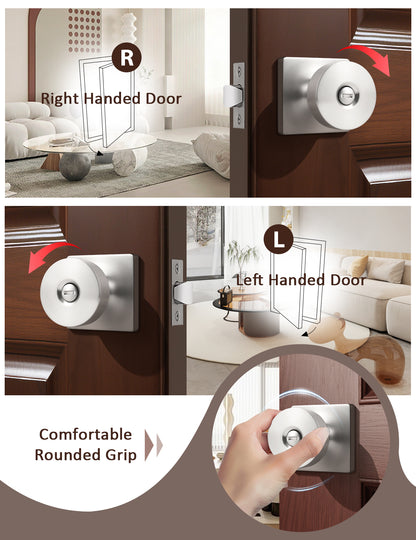 Tinewa Interior Privacy Door Knob with Lock, Keyless Door Handle for Bathroom and Bedroom, Zinc Alloy Heavy Duty Door Knobs on Square Rose (1-10 pack)