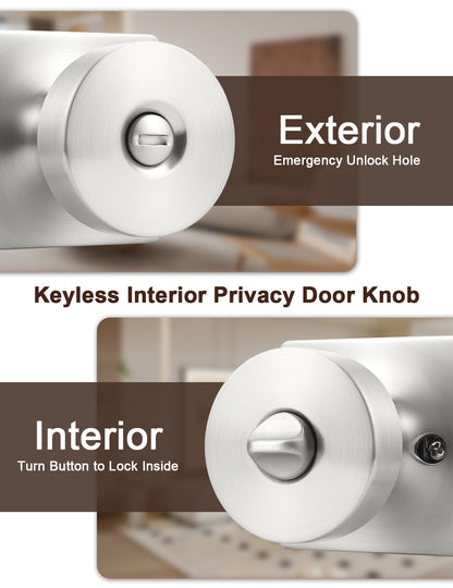 Tinewa Interior Privacy Door Knob with Lock, Keyless Door Handle for Bathroom and Bedroom, Zinc Alloy Heavy Duty Door Knobs on Square Rose (1-10 pack)