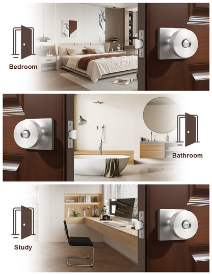 Tinewa Interior Privacy Door Knob with Lock, Keyless Door Handle for Bathroom and Bedroom, Zinc Alloy Heavy Duty Door Knobs on Square Rose (1-10 pack)
