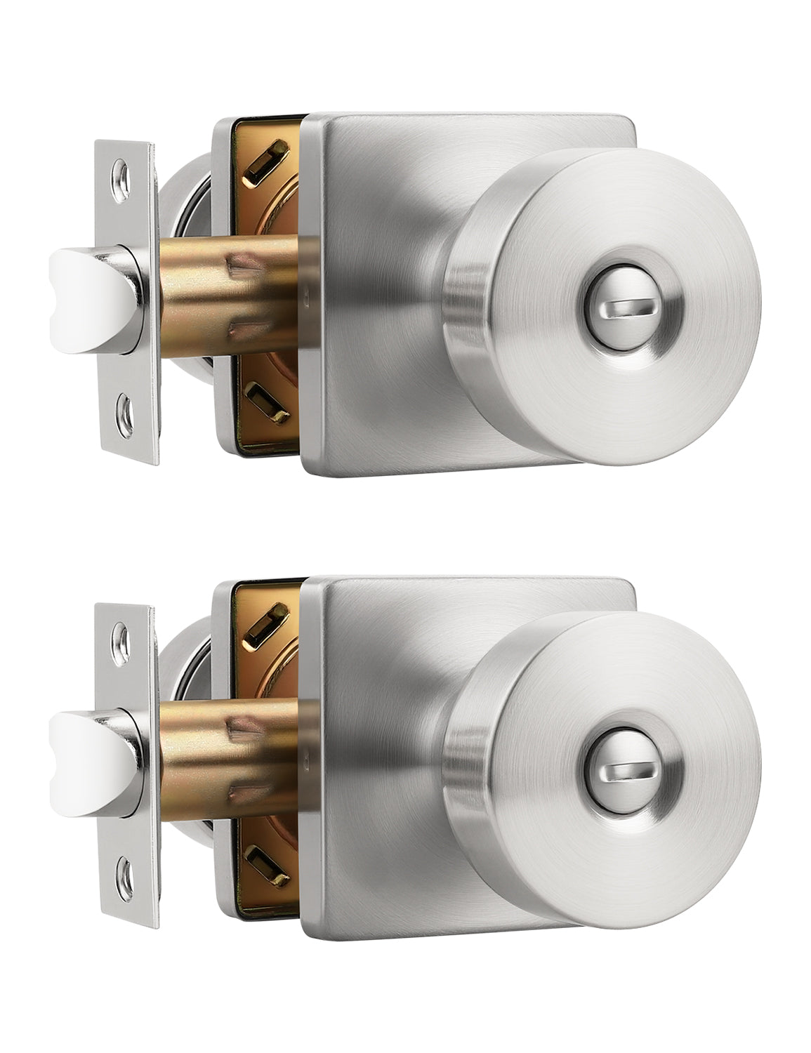 Tinewa Interior Privacy Door Knob with Lock, Keyless Door Handle for Bathroom and Bedroom, Zinc Alloy Heavy Duty Door Knobs on Square Rose (1-10 pack)