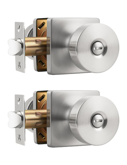 Tinewa Interior Privacy Door Knob with Lock, Keyless Door Handle for Bathroom and Bedroom, Zinc Alloy Heavy Duty Door Knobs on Square Rose (1-10 pack)