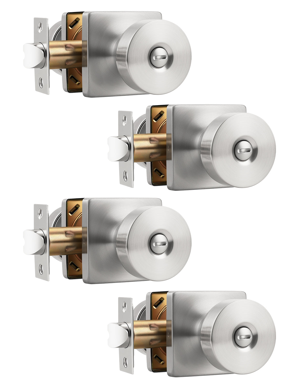 Tinewa Interior Privacy Door Knob with Lock, Keyless Door Handle for Bathroom and Bedroom, Zinc Alloy Heavy Duty Door Knobs on Square Rose (1-10 pack)