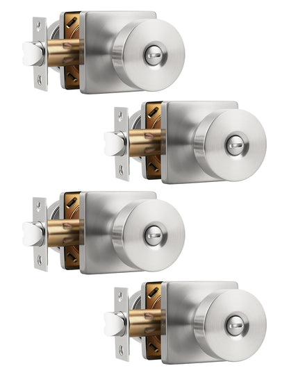 Tinewa Interior Privacy Door Knob with Lock, Keyless Door Handle for Bathroom and Bedroom, Zinc Alloy Heavy Duty Door Knobs on Square Rose (1-10 pack)