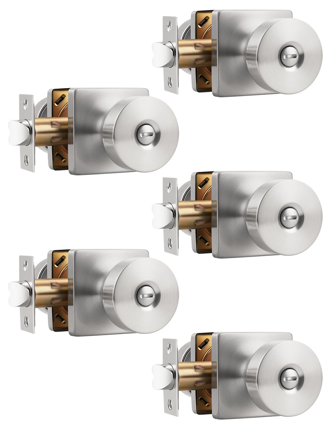Tinewa Interior Privacy Door Knob with Lock, Keyless Door Handle for Bathroom and Bedroom, Zinc Alloy Heavy Duty Door Knobs on Square Rose (1-10 pack)