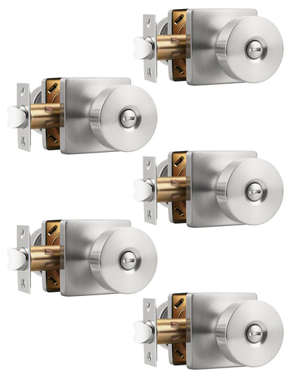 Tinewa Interior Privacy Door Knob with Lock, Keyless Door Handle for Bathroom and Bedroom, Zinc Alloy Heavy Duty Door Knobs on Square Rose (1-10 pack)