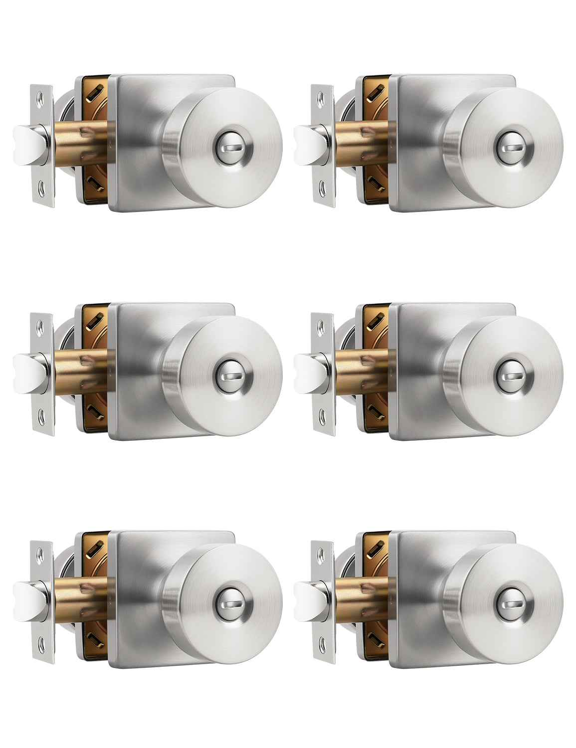 Tinewa Interior Privacy Door Knob with Lock, Keyless Door Handle for Bathroom and Bedroom, Zinc Alloy Heavy Duty Door Knobs on Square Rose (1-10 pack)