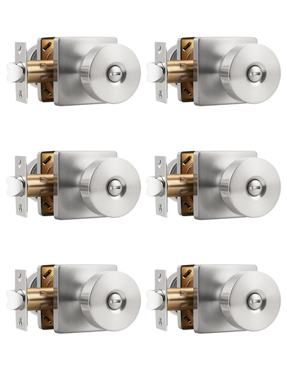 Tinewa Interior Privacy Door Knob with Lock, Keyless Door Handle for Bathroom and Bedroom, Zinc Alloy Heavy Duty Door Knobs on Square Rose (1-10 pack)