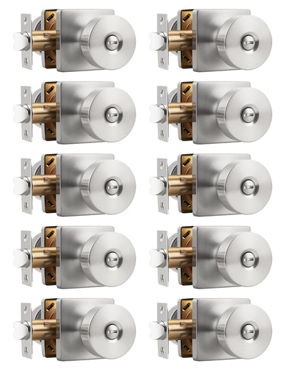 Tinewa Interior Privacy Door Knob with Lock, Keyless Door Handle for Bathroom and Bedroom, Zinc Alloy Heavy Duty Door Knobs on Square Rose (1-10 pack)
