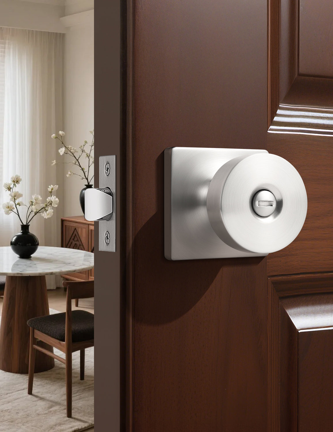 Tinewa Interior Privacy Door Knob with Lock, Keyless Door Handle for Bathroom and Bedroom, Zinc Alloy Heavy Duty Door Knobs on Square Rose (1-10 pack)