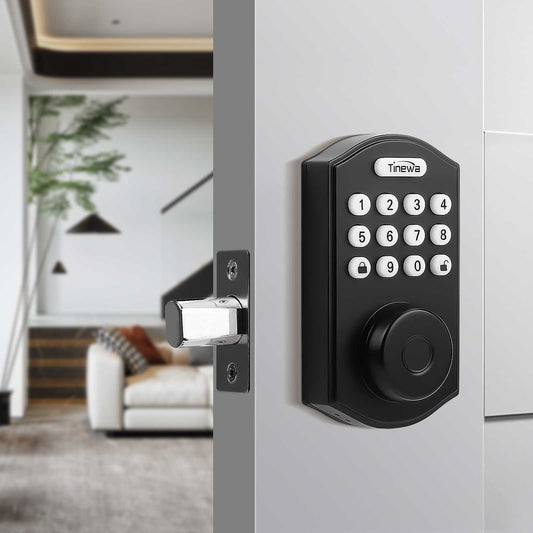 Tinewa Fingerprint Entry Door Lock, Round Smart Lock, Electronic Digital Keypad Deadbolt with Keys, Auto Lock, Anti-Peeping Password, App Control DLE601BK - Tinewa