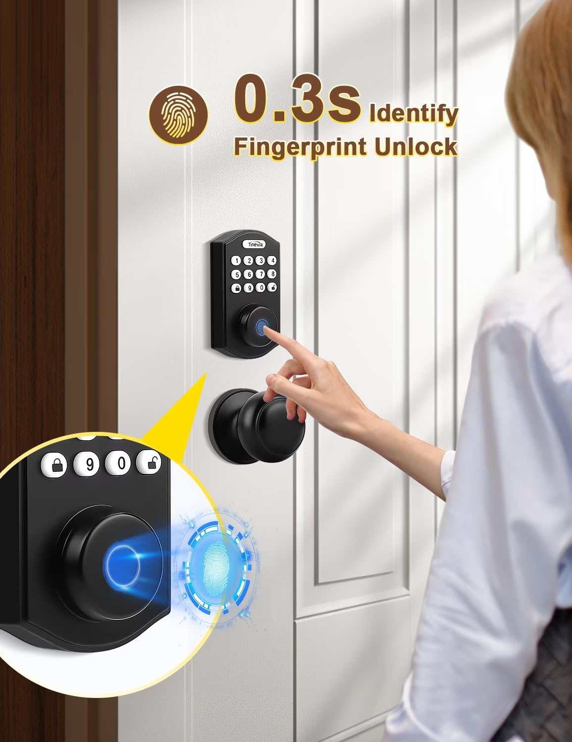 Fast 0.3s fingerprint recognition for secure, keyless entry to your home or apartment