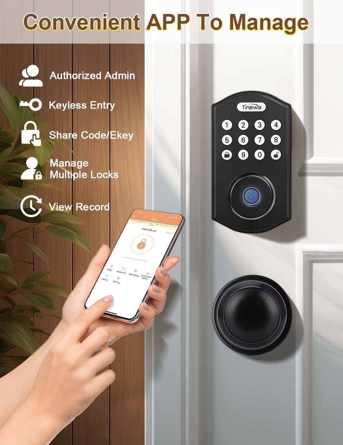 Control Tinewa smart lock via mobile app for multiple door access