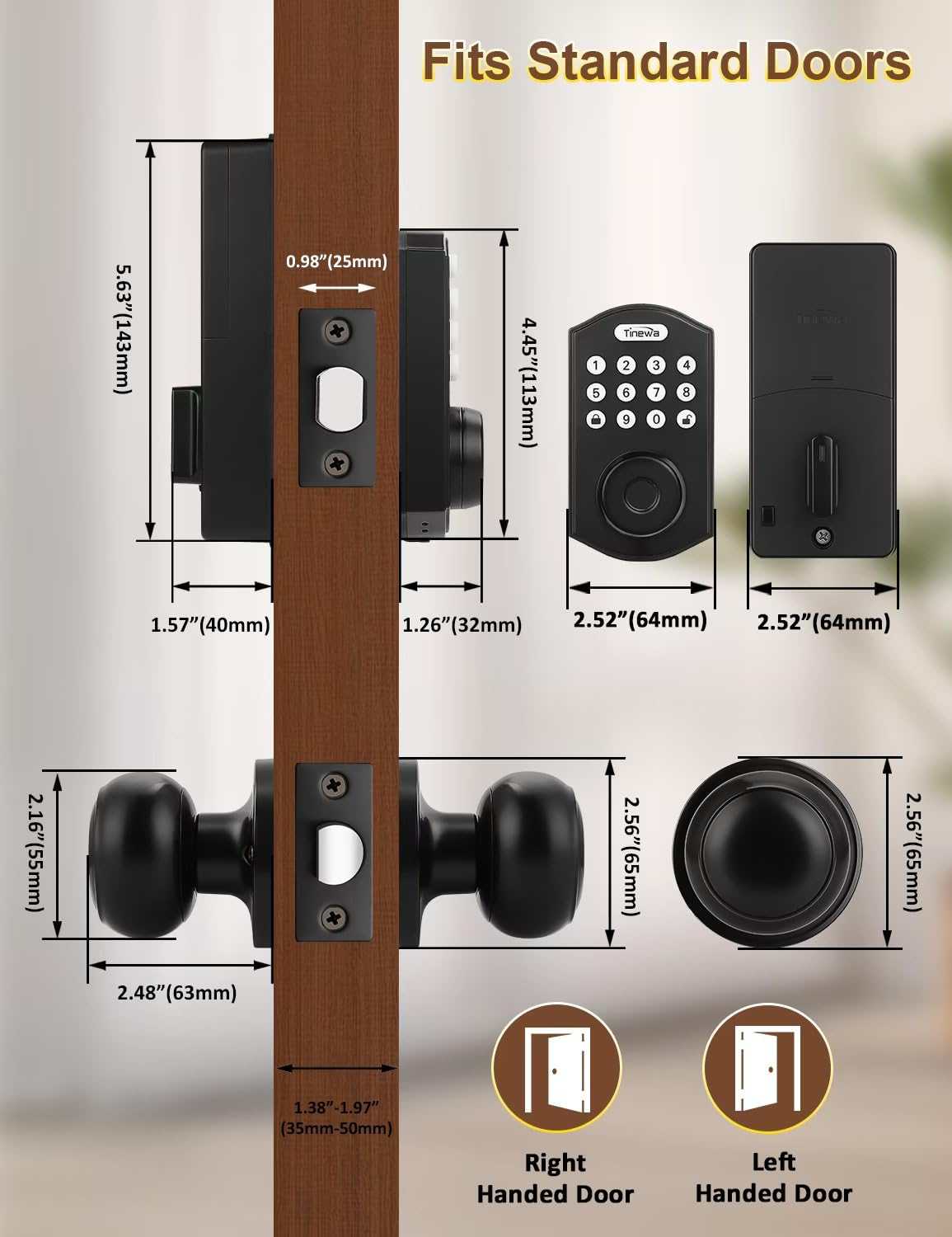 Tinewa smart fingerprint door lock fits standard doors