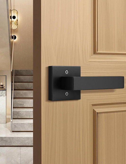 Matte black dummy door handle with modern square lever design for interior use