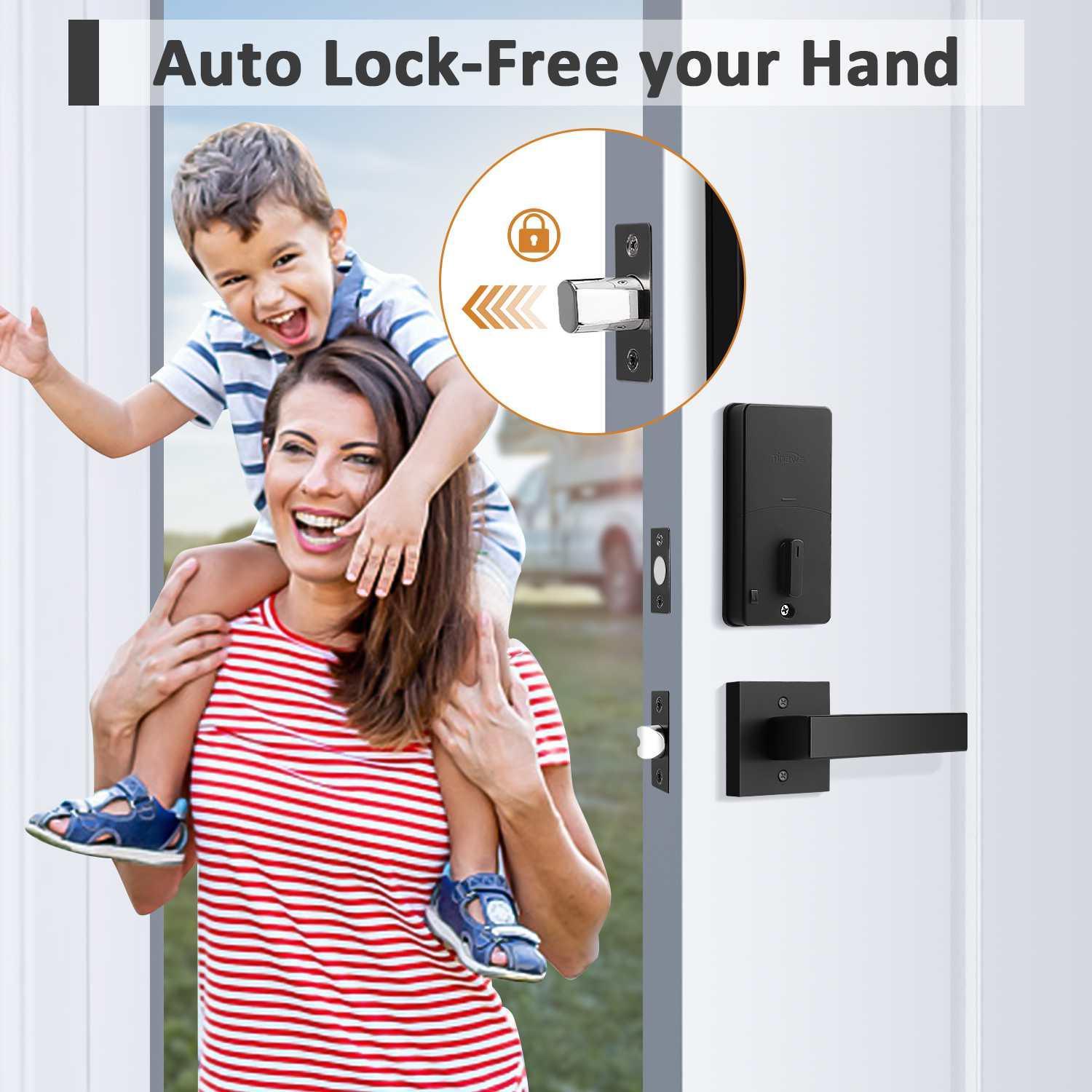 Tinewa Fingerprint Door Lock, Round Keypad Door Lock with 2 Handles, Electronic Smart Deadbolt, Front Door Handle Sets, APP Control, Keyless Entry, Auto Lock - Tinewa