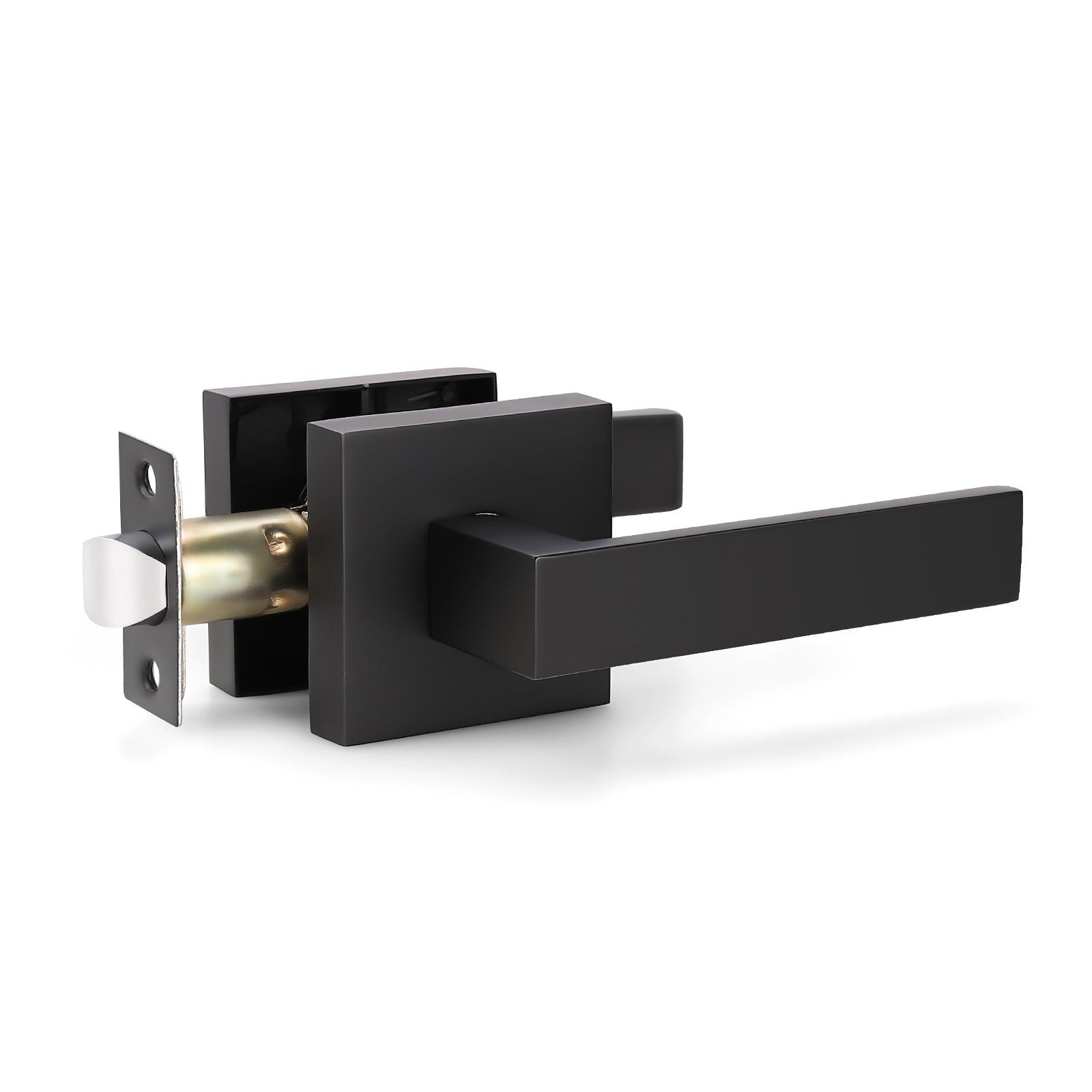 Tinewa Modern Square Passage Door Knobs Keyless, Interior Door Handle, Black Door Lever No Lock, Left/Right Handing - Tinewa
