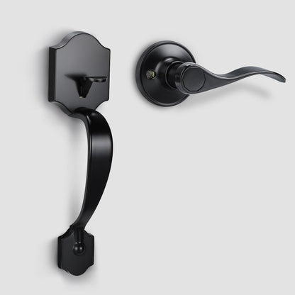 Tinewa front door handle set with single cylinder deadbolt in matte black finish